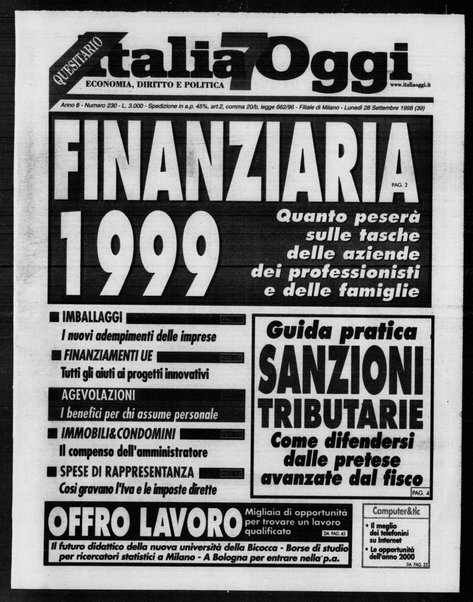 Italia oggi : quotidiano di economia finanza e politica